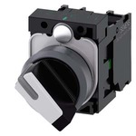 3SU1130-2BF60-1MA0 (3SU11302BF601MA0, 3SU113O-2BF6O-1MAO, 3SU113O2BF6O1MAO) ПОВОРОТНЫЙ ПЕРЕКЛЮЧАТЕЛЬ С ВОЗМОЖНОСТЬЮ ПОДСВЕТКИ, 22MM, КРУГЛЫЙ, ПЛАСТИК С МЕТАЛЛИЧЕСКИМ ФРОНТАЛЬНЫМ КОЛЬЦОМ, КОРОТКАЯ ЧЁРНАЯ РУКОЯТКА С БЕЛОЙ ВСТАВКОЙ, 2 КОММУТАЦИОННЫХ ПОЛОЖЕНИЯ O-I, С ФИКСАЦИЕЙ, УГОЛ ПЕРЕКЛЮЧЕНИЯ 90 ГРАД., 10:30Ч/13:30Ч, С ДЕРЖАТЕЛЕМ, 1NO, 1NC, ВИНТОВЫЕ КЛЕММЫ